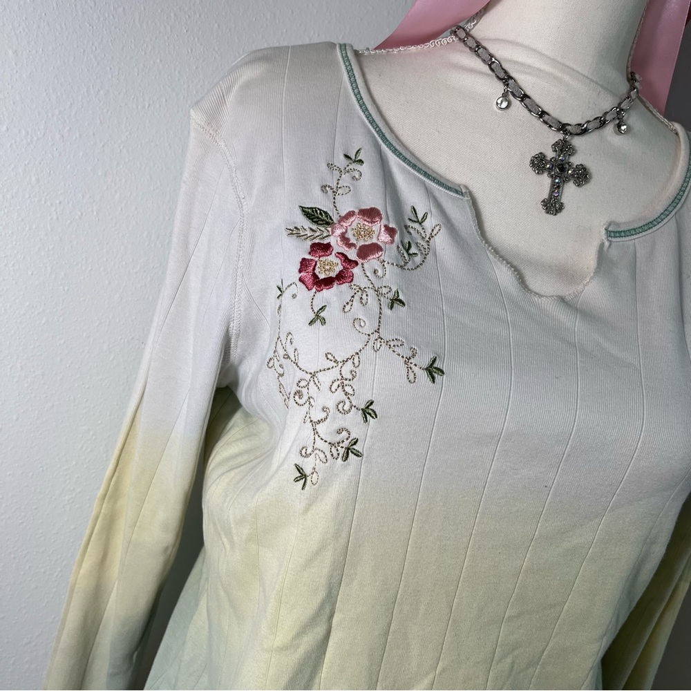 Vintage Y2K Boho Ombre Green White Long Sleeve Shirt Womens Large‎ - Picture 4 of 7